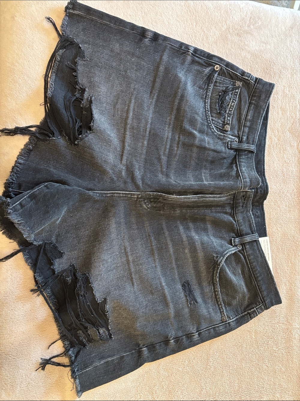 American Eagle Outfitters Washed Black Distressed Jean Shorts